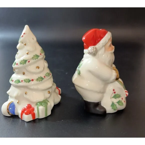 Lenox Christmas Tree Santa Salt & Pepper Shakers Holiday Table Gold Tone Mittens - Picture 2 of 7